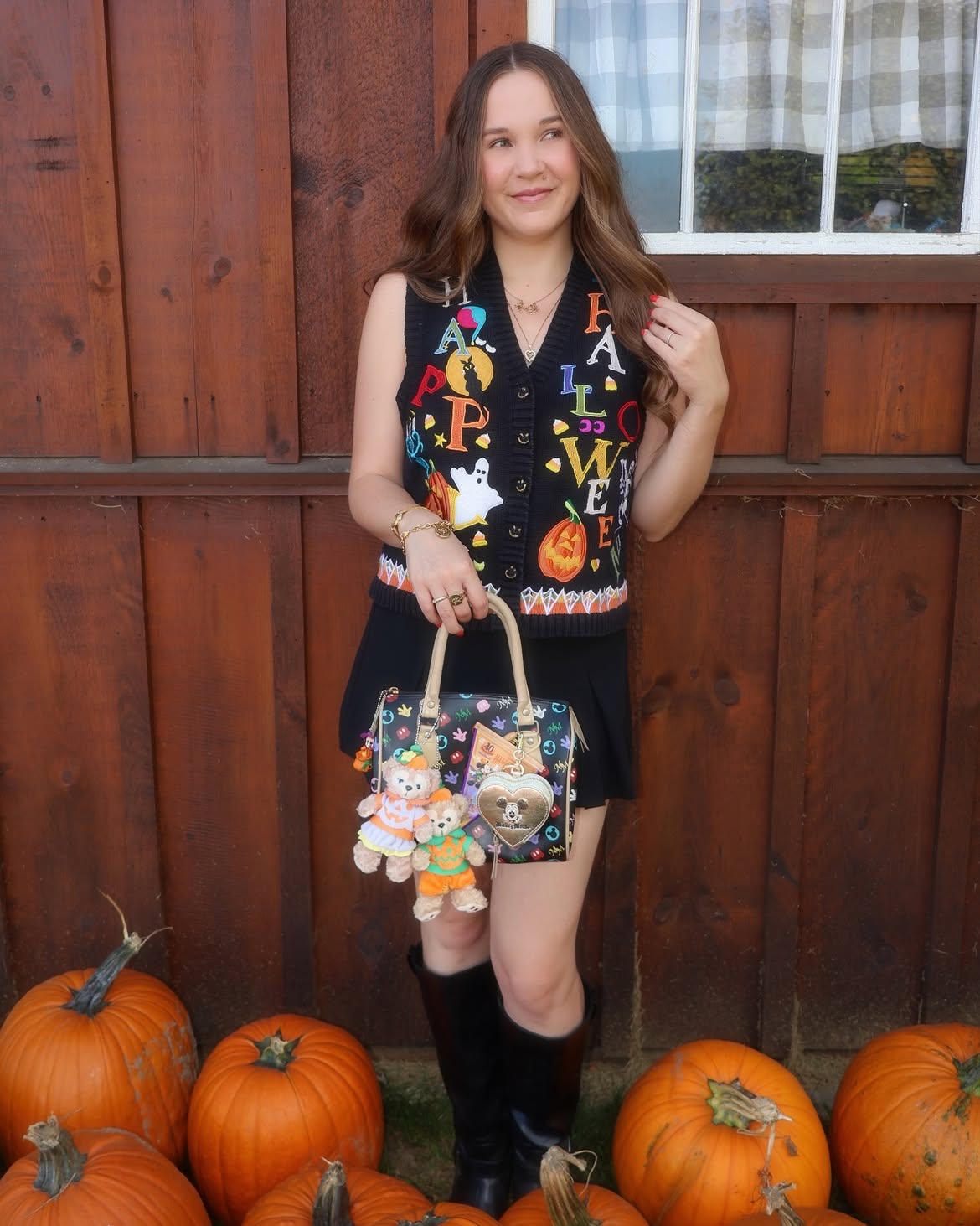 Playful Halloween Knit Vest And Black Skirt