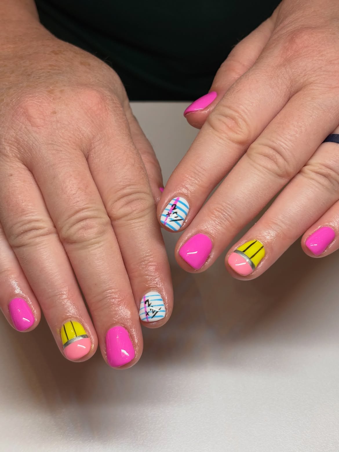 Playful Pencil and Notebook Back To School Nails