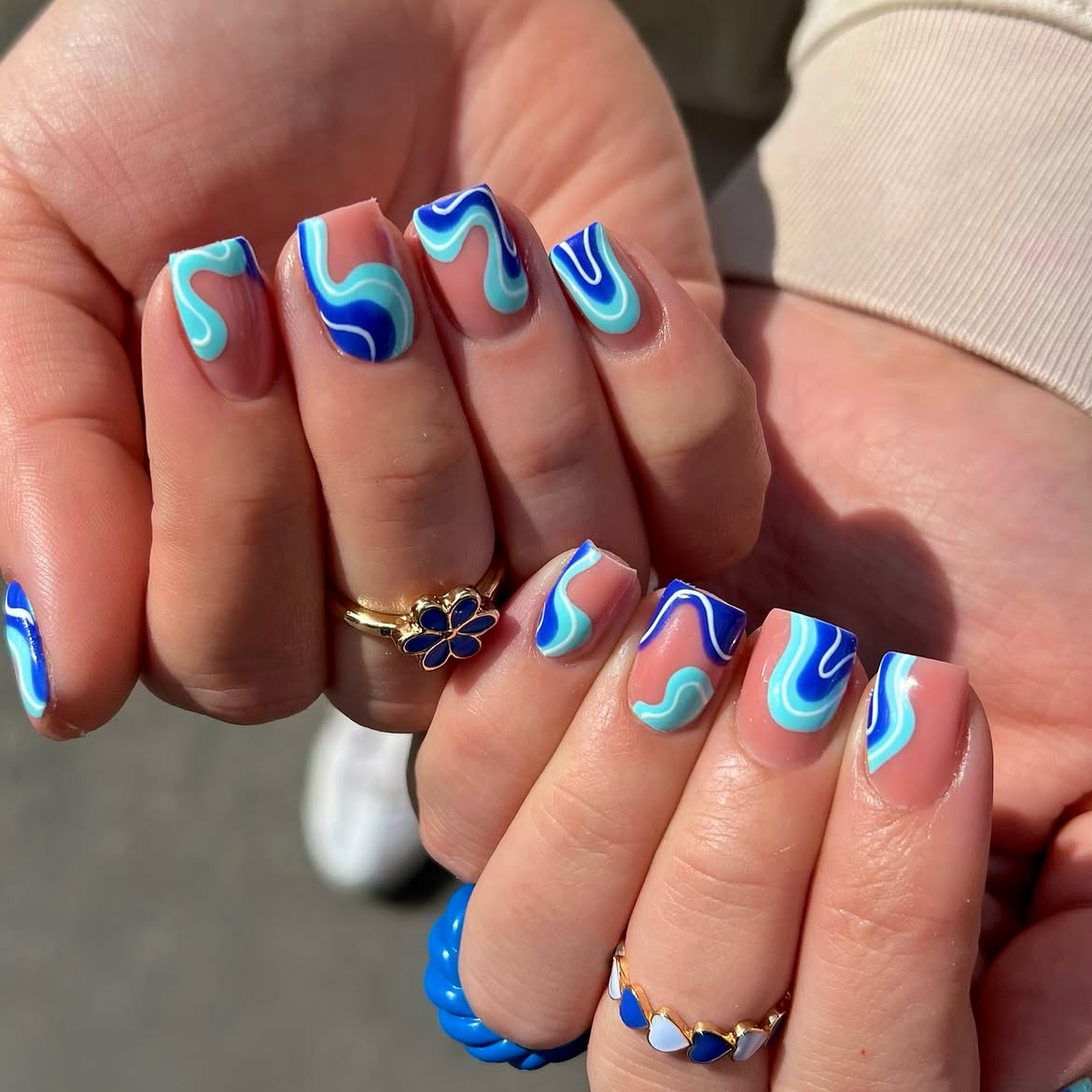 Retro Swirl Blue and Pink Square Nails