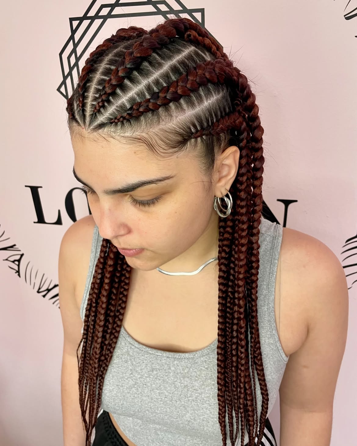 Rich Auburn Fulani Braids With Elegant Edges