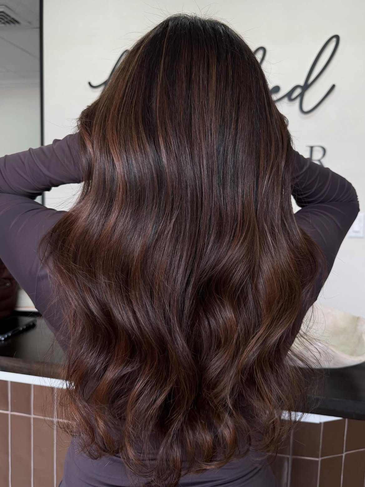 Rich Auburn Highlights On Dark Chocolate Hair