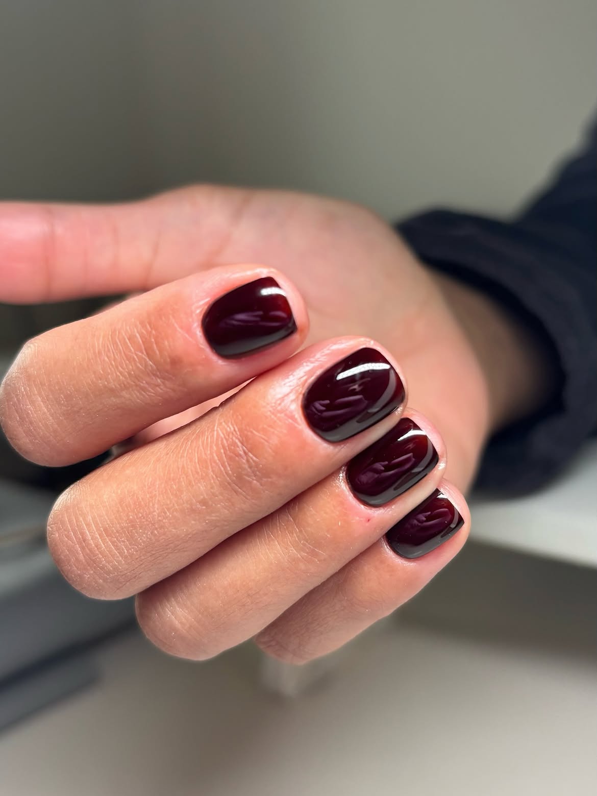 Rich Burgundy Glossy Short Squoval Nails