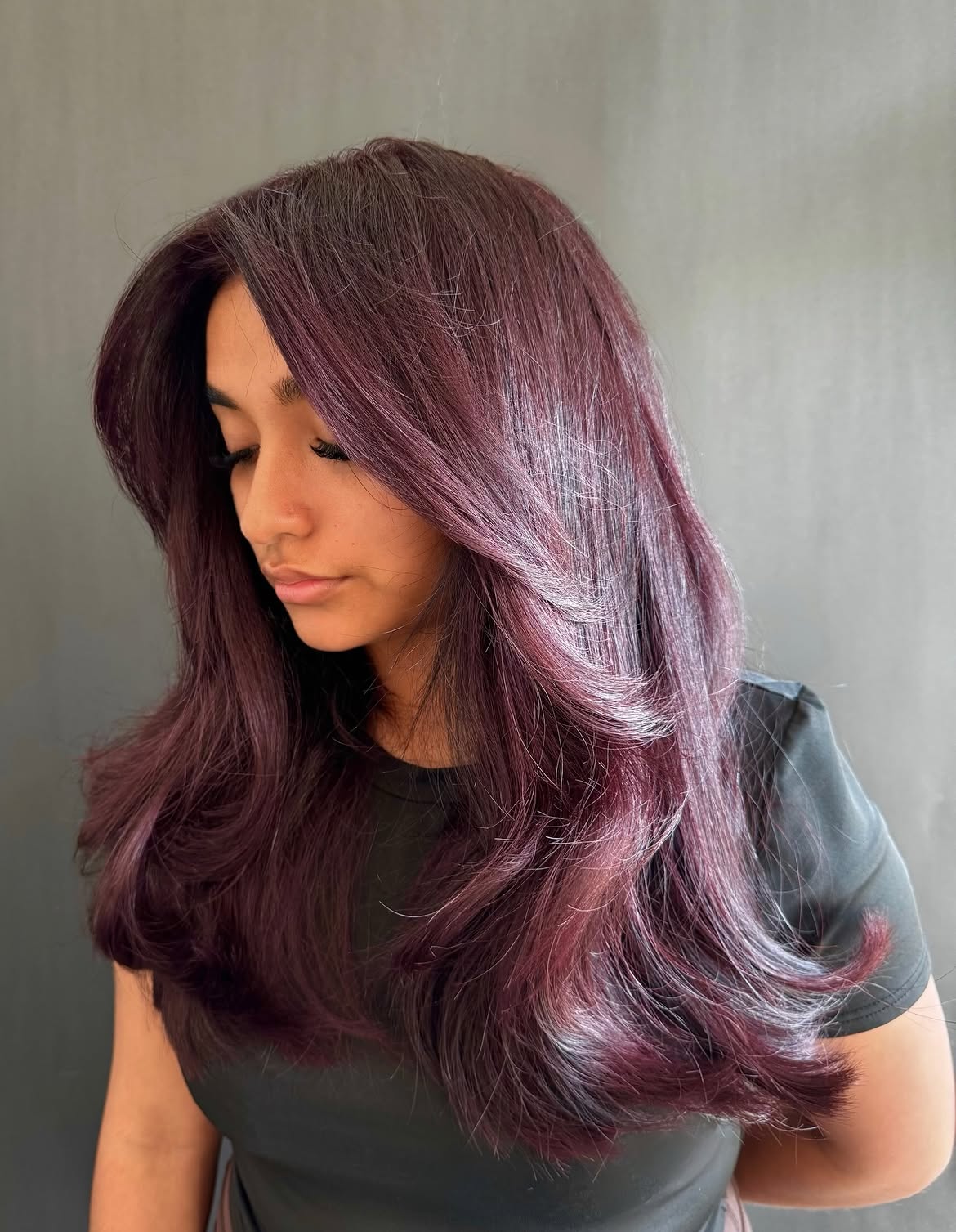 Rich Cherry Cola Layered Waves Hair