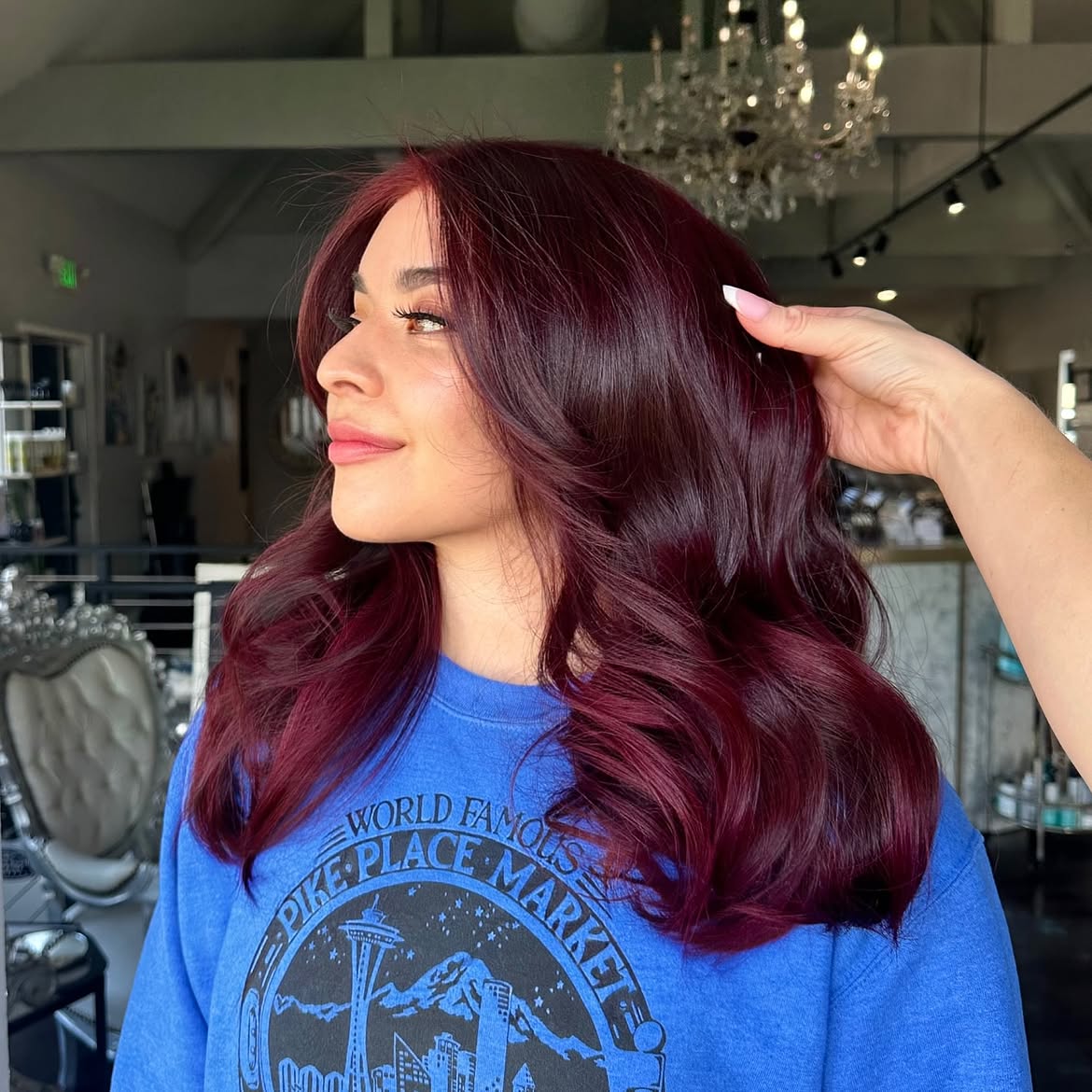 Rich Cherry Cola Red With Voluminous Waves