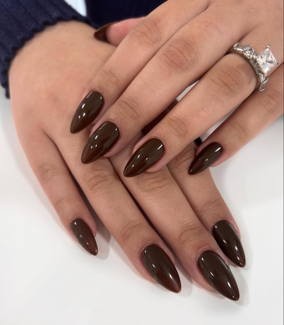 Rich Chocolate Brown Almond Glossy Nails