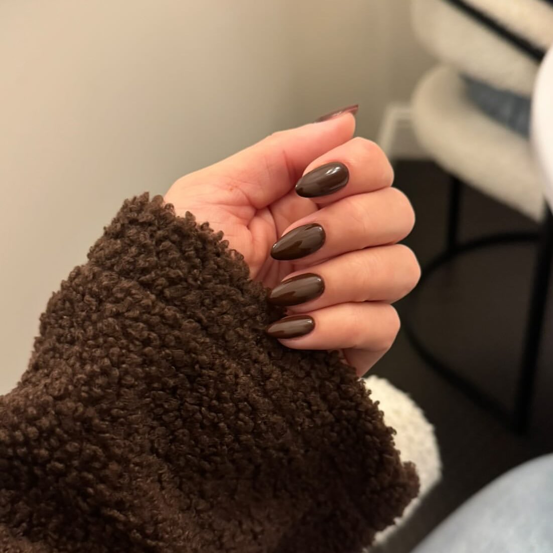 Rich Chocolate Glossy Almond Nails