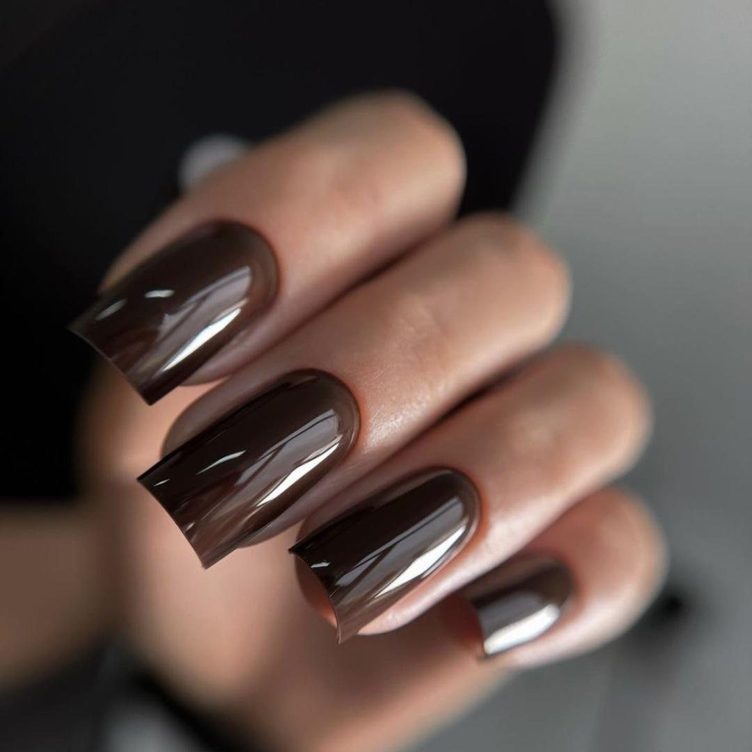 Rich Chocolate Glossy Square Nails