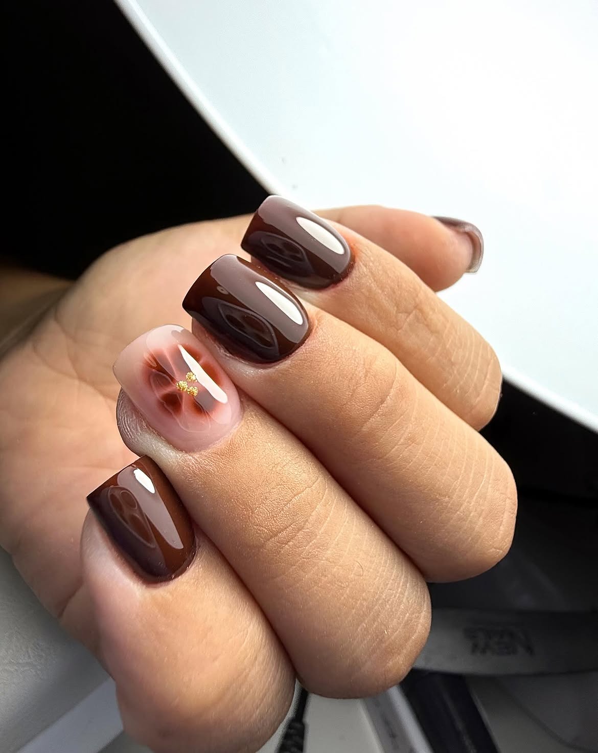 Rich Chocolate Ombre Swirl Abstract Nails