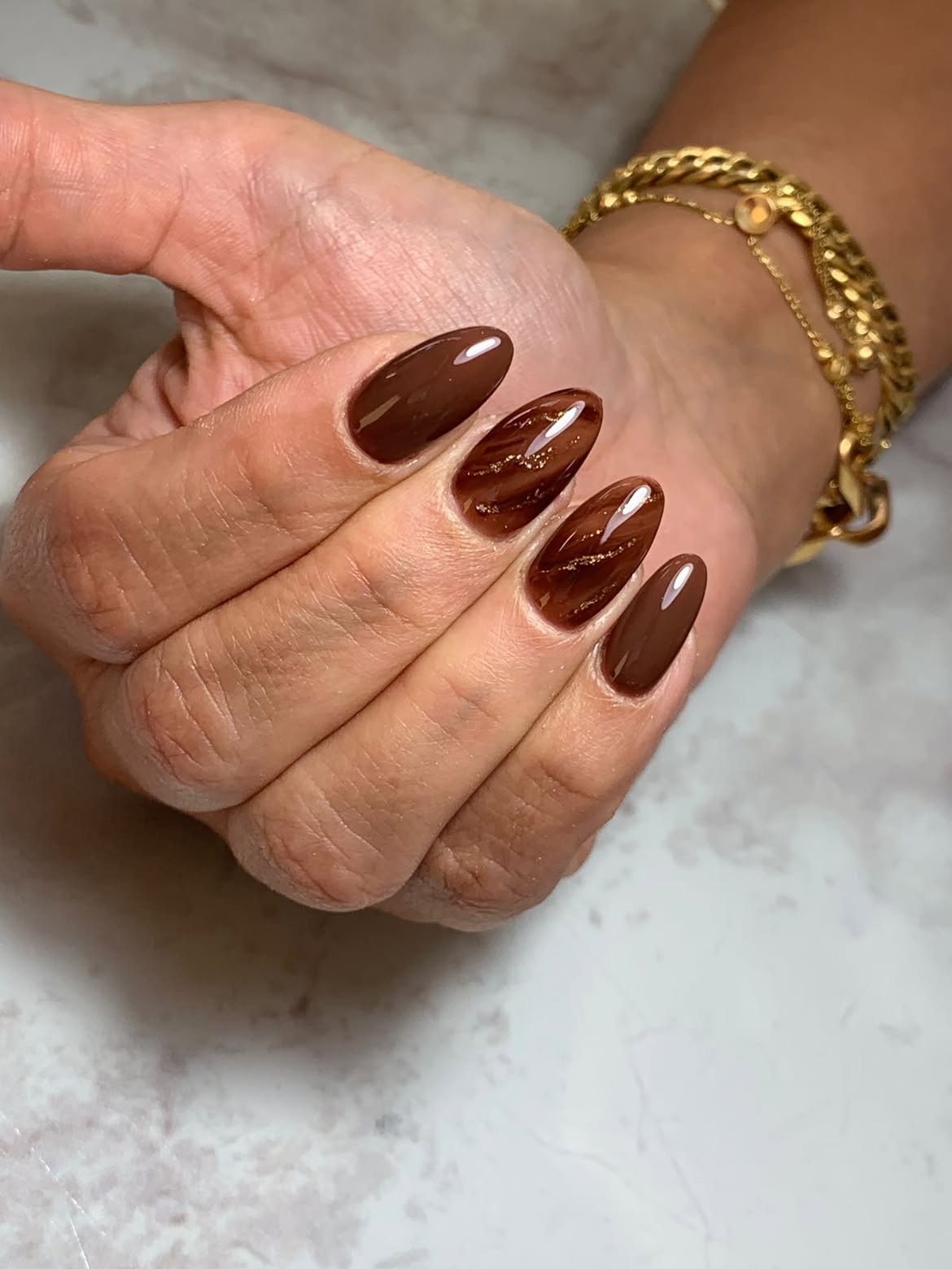 Rich Chocolate Swirl Almond Nails