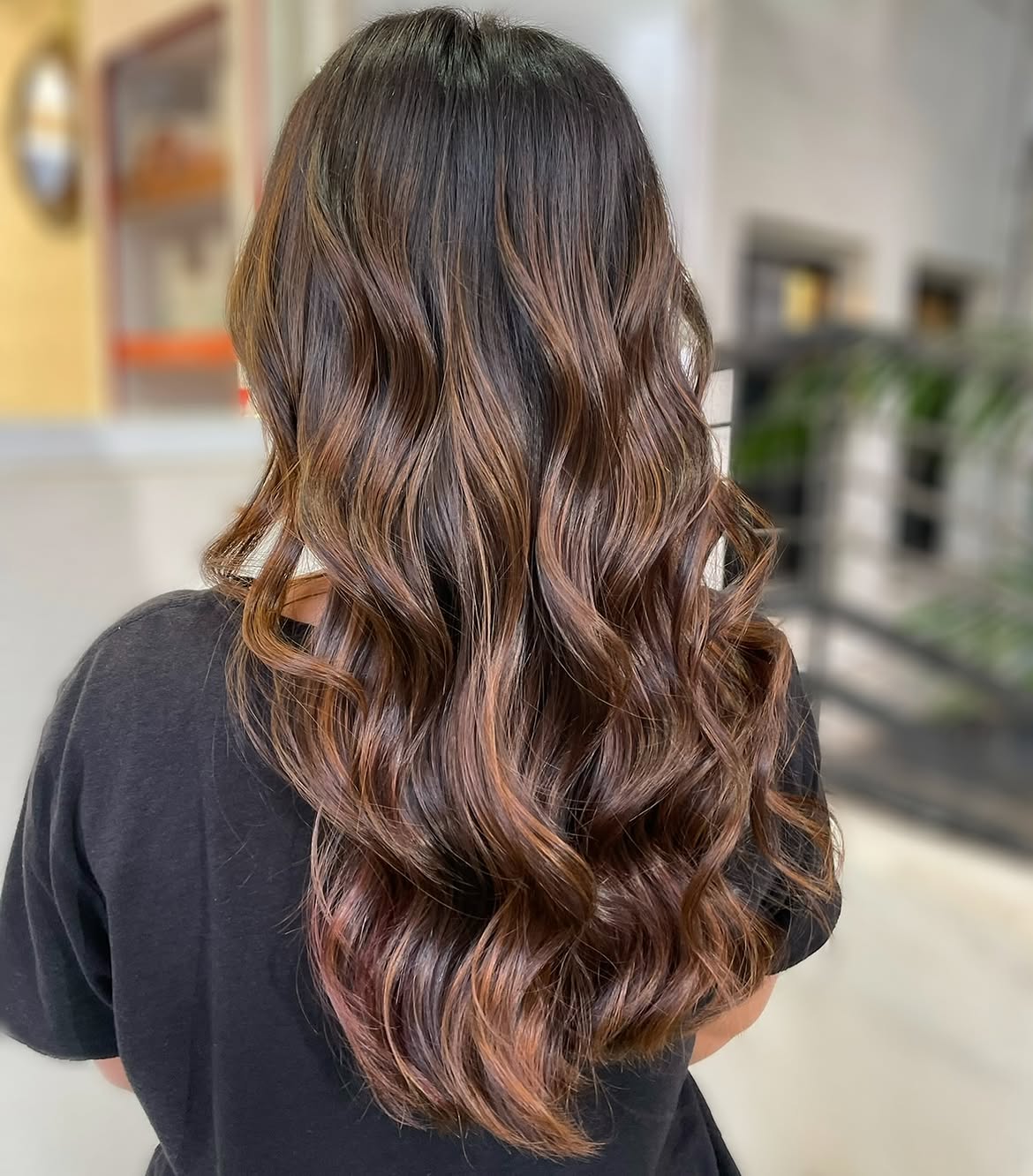 Rich Cinnamon Balayage With Soft Waves