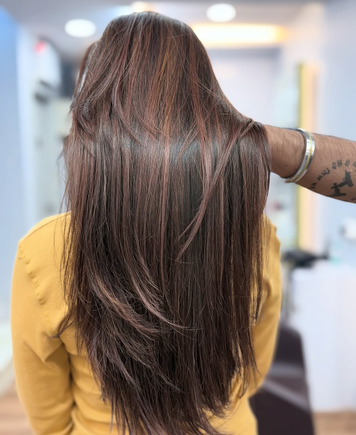Rich Cinnamon Highlights on Chestnut Brown Hair