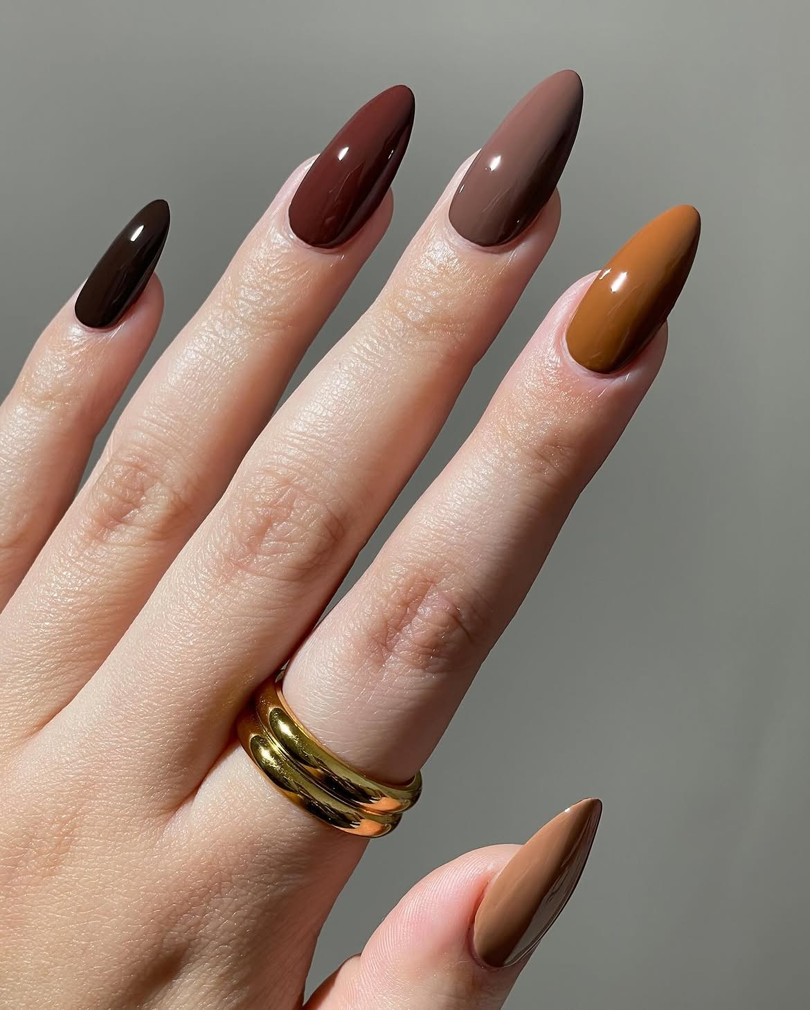 Rich Earth Tones For Fall Almond Nails