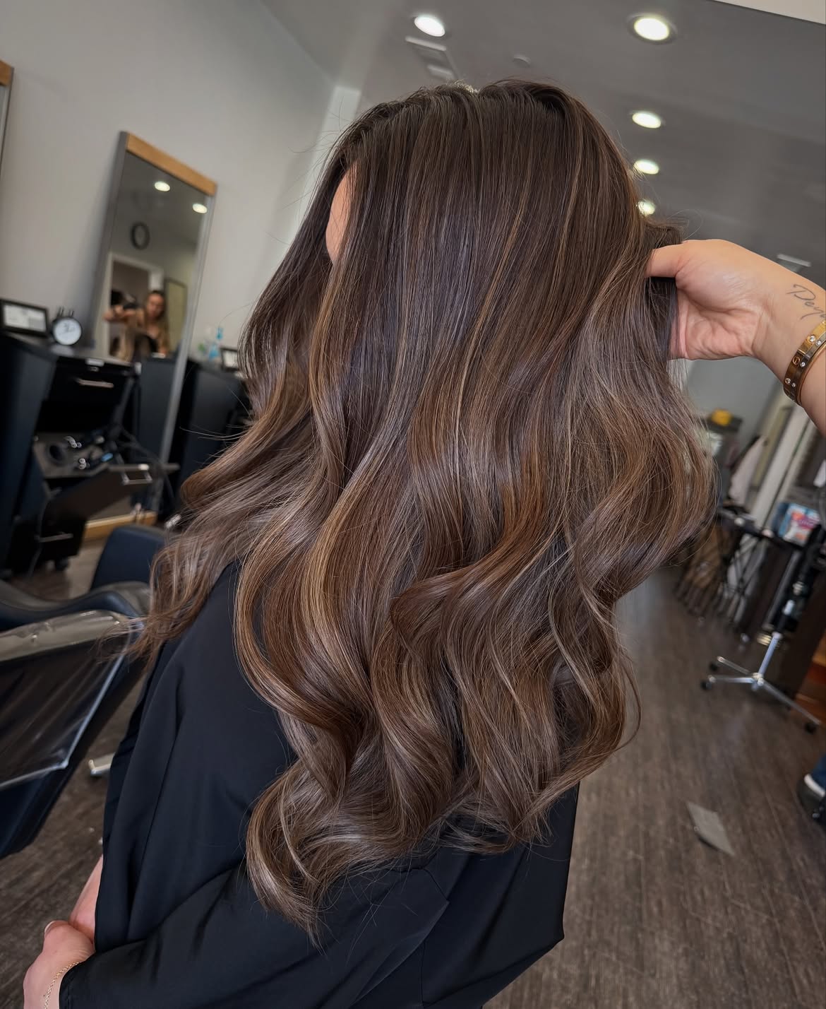 Rich Espresso Balayage With Caramel Highlights