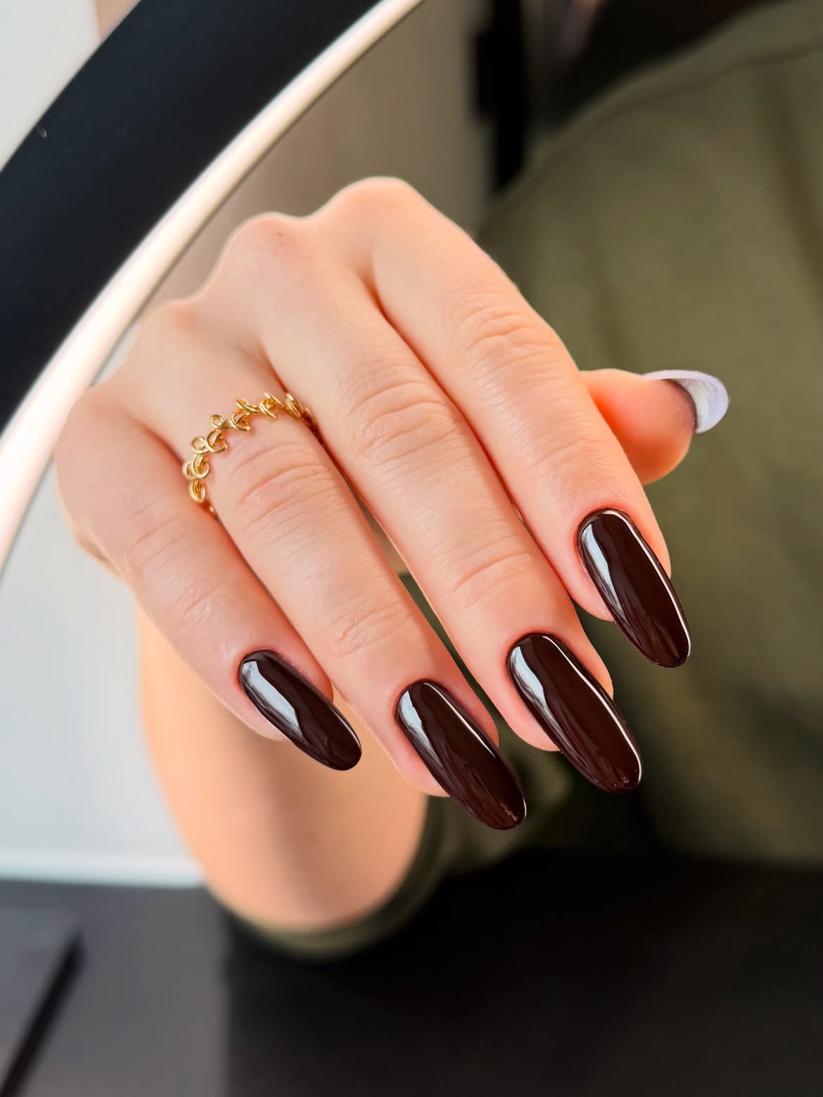 Rich Espresso Glossy Oval Nails
