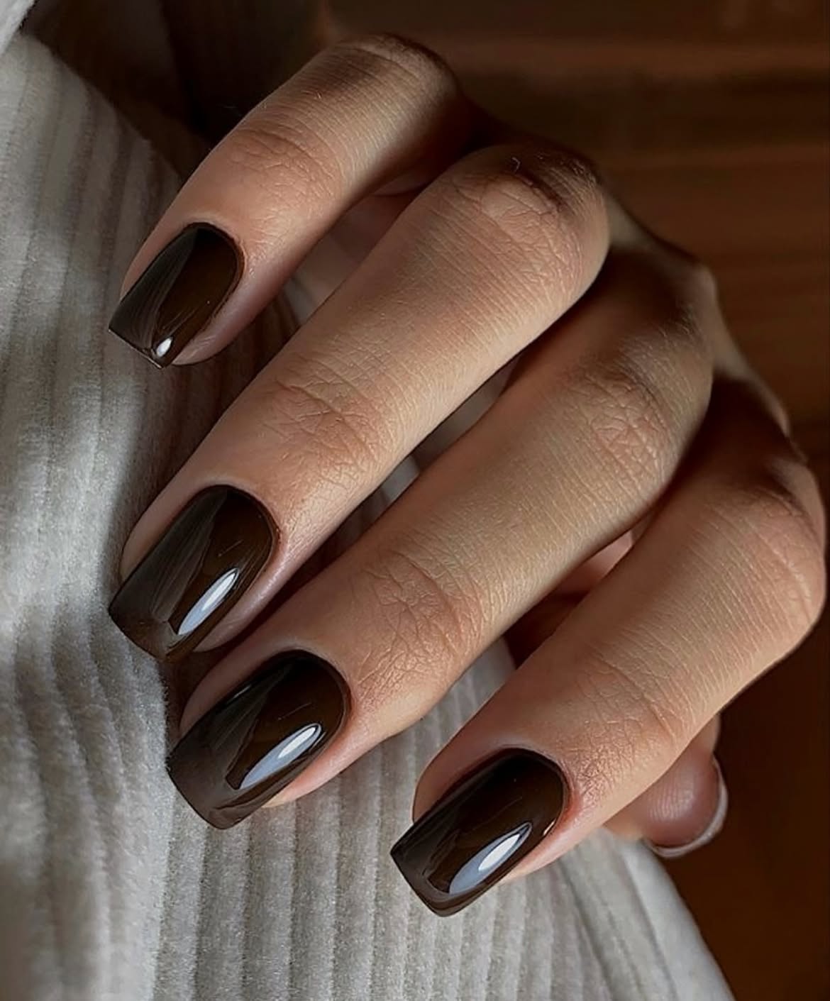 Rich Espresso Glossy Square Nails