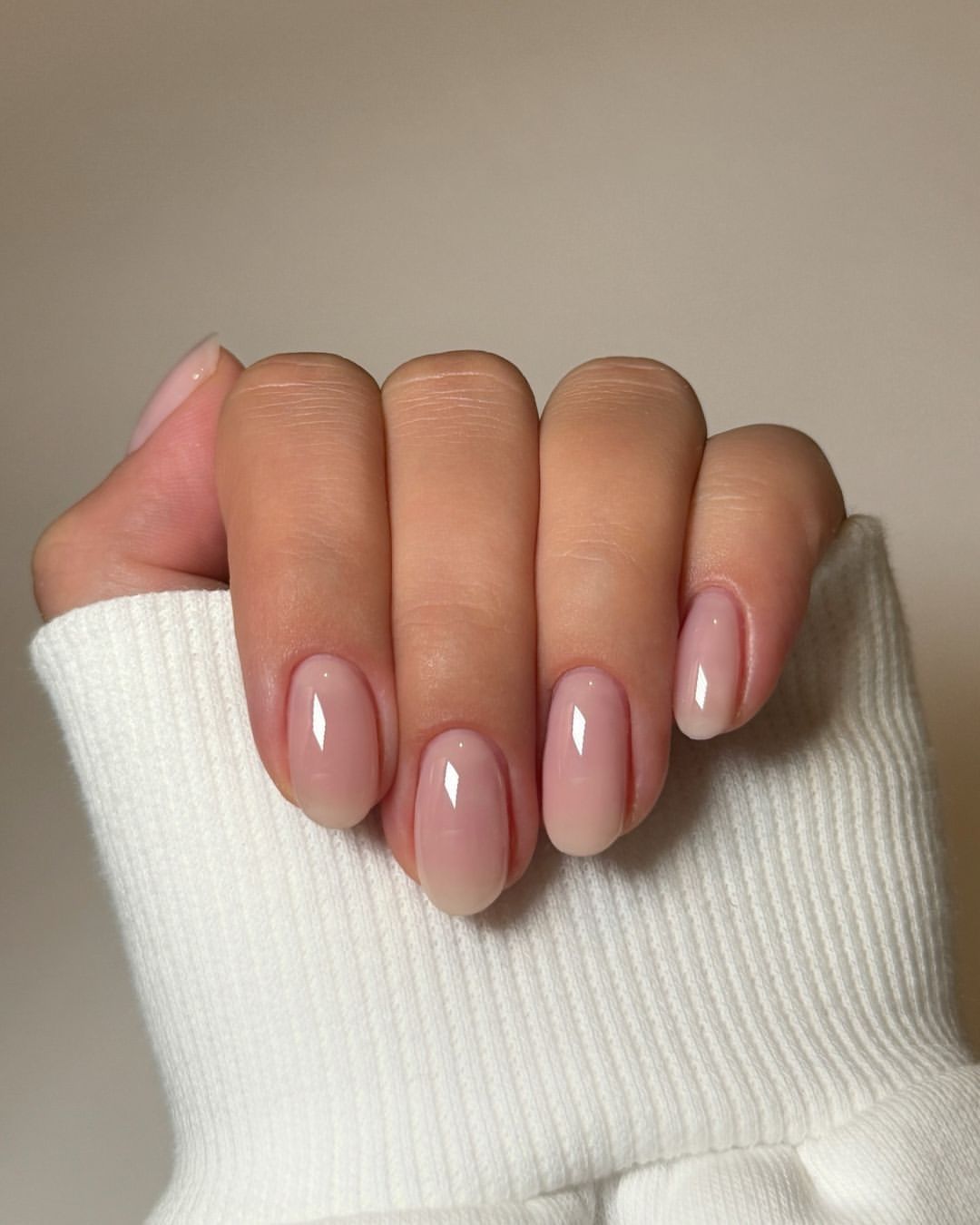 Sheer Pink Oval Nails With Glossy Finish