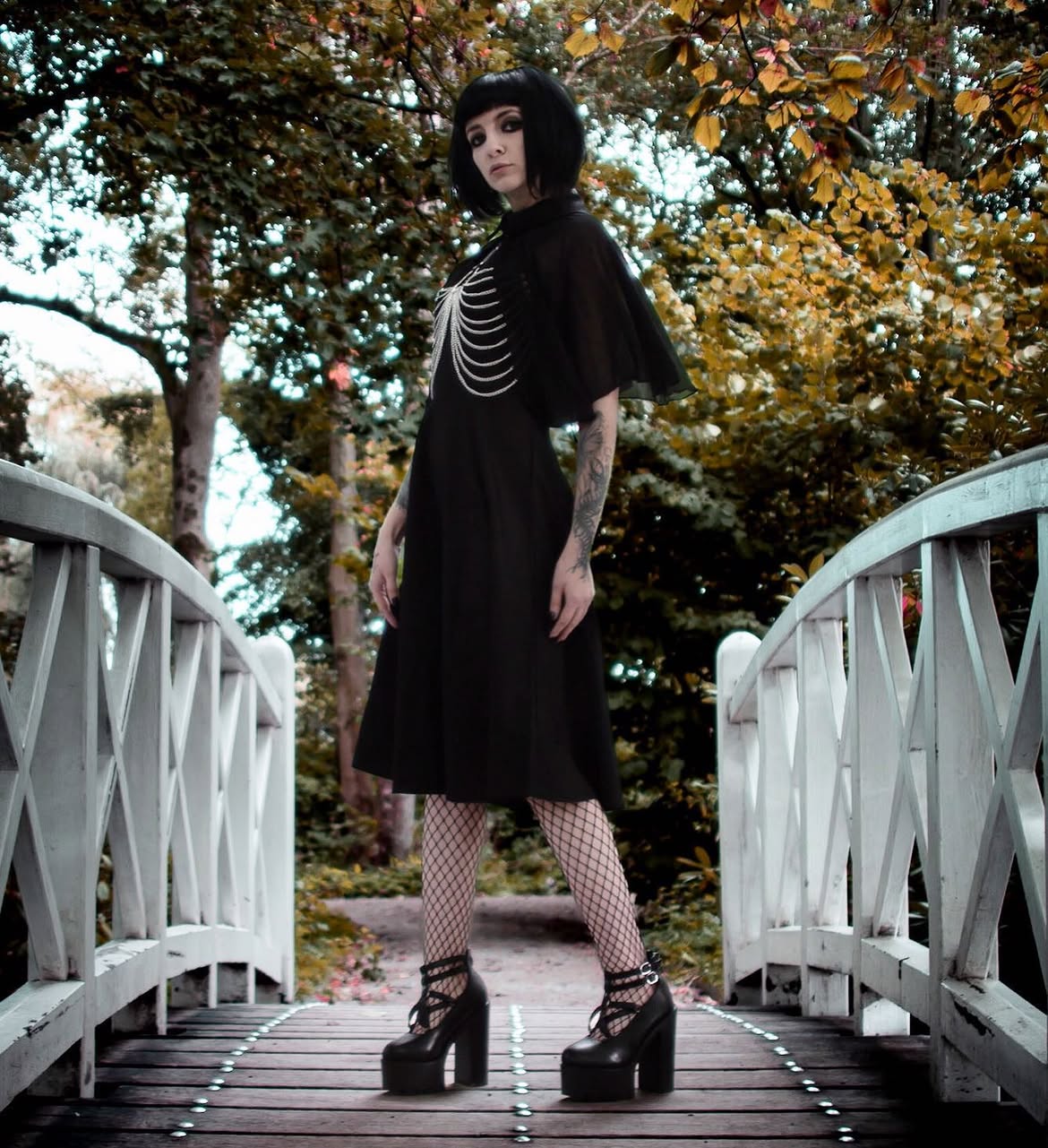 Skeleton Dress & Platform Shoes Halloween Look