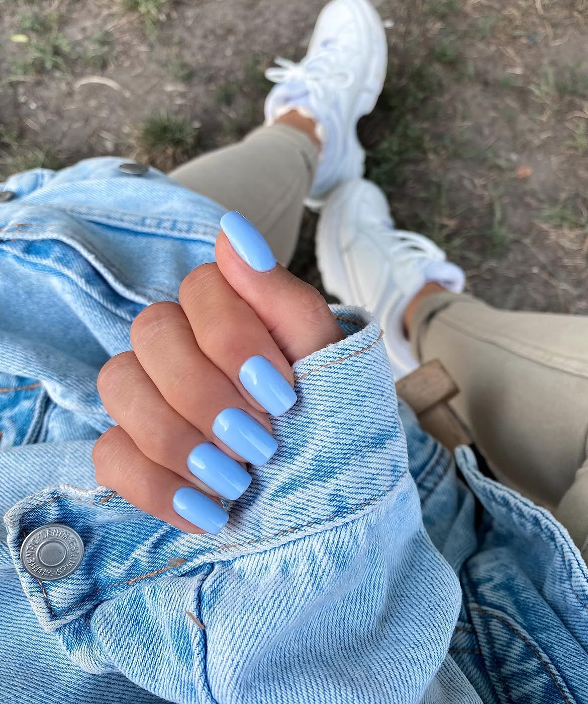 Sky Blue Glossy Medium Square Nails