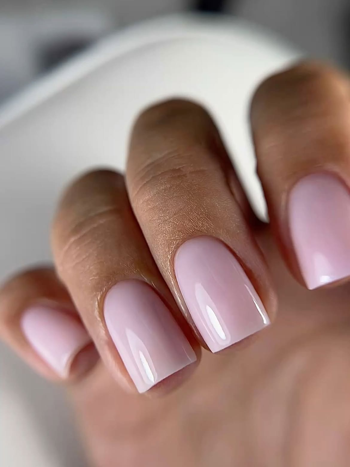Soft Pastel Pink Milky Oval Nails