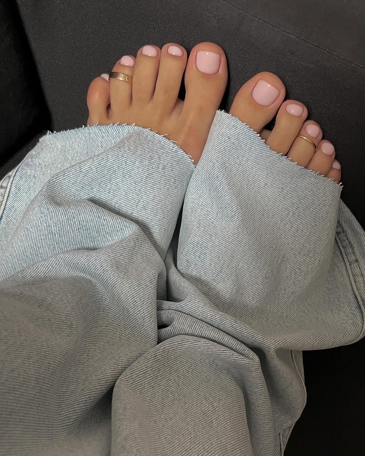 Soft Pink Classic Pedicure with Gold Rings