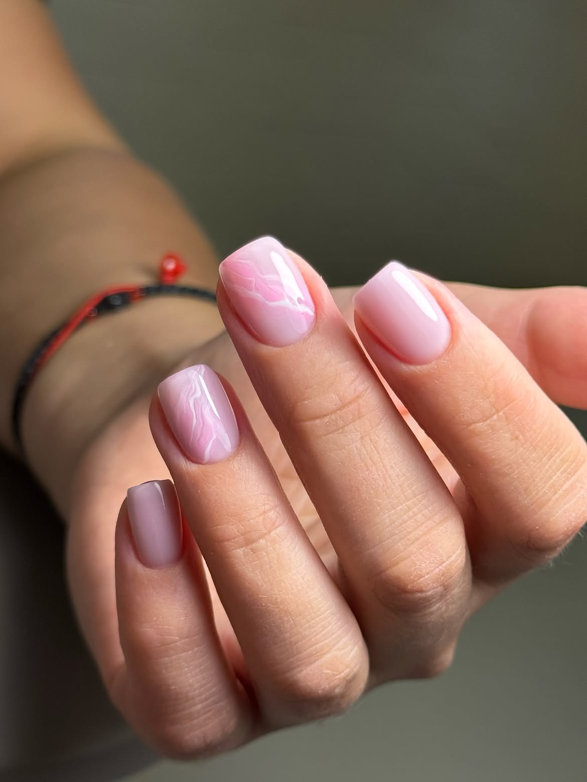 Soft Pink Marble Swirl Square Nails