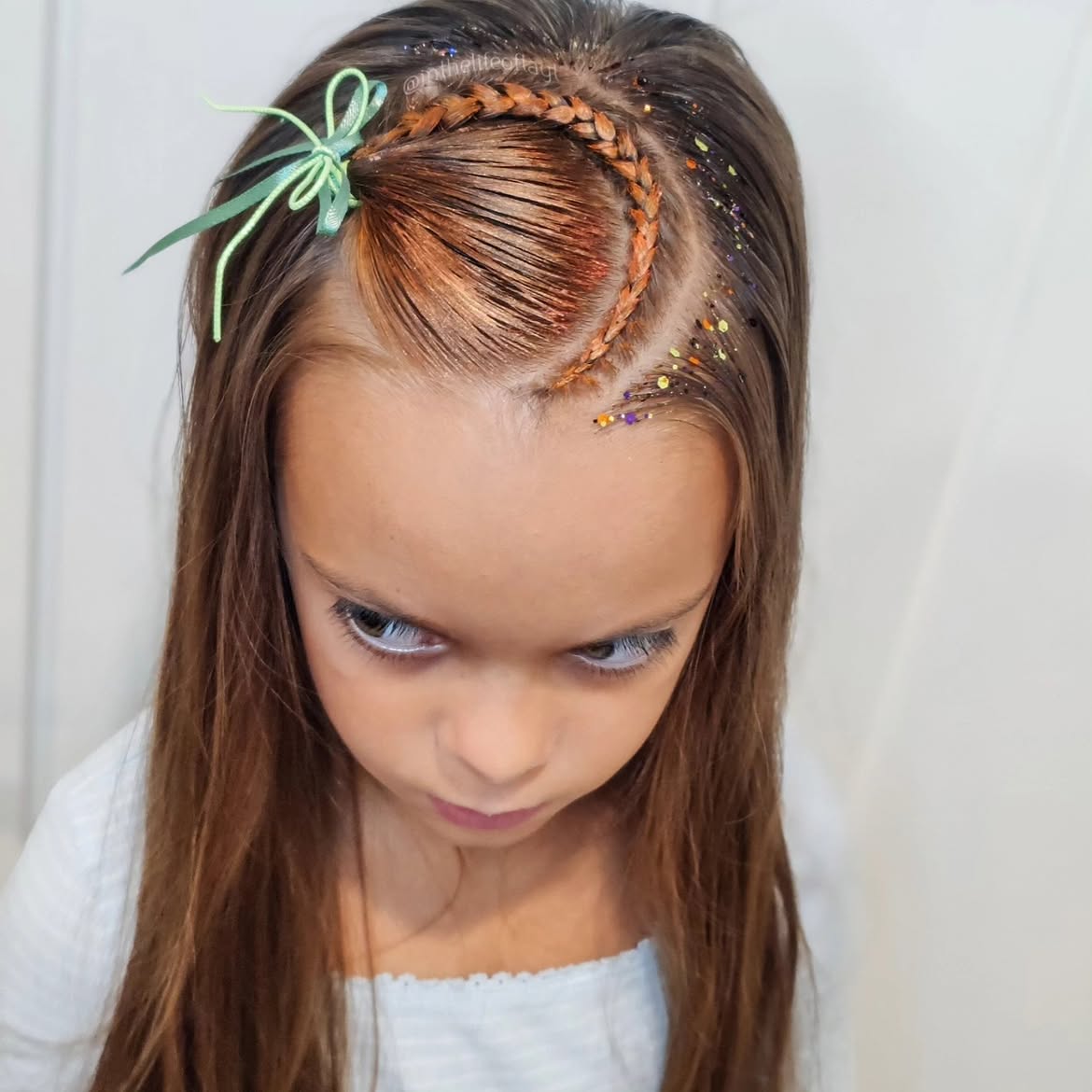 Sparkly Orange Braided Crescent Moon Hairstyle