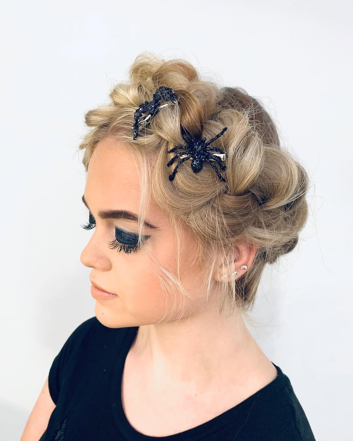 Sparkly Spider Braided Updo For Halloween