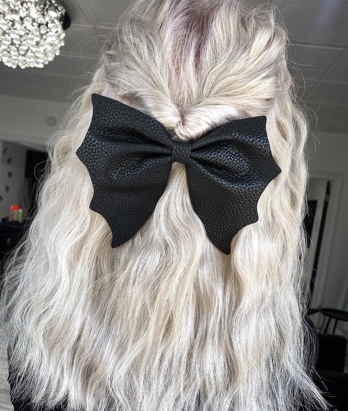 Spooky Bat Bow With Platinum Blonde Waves