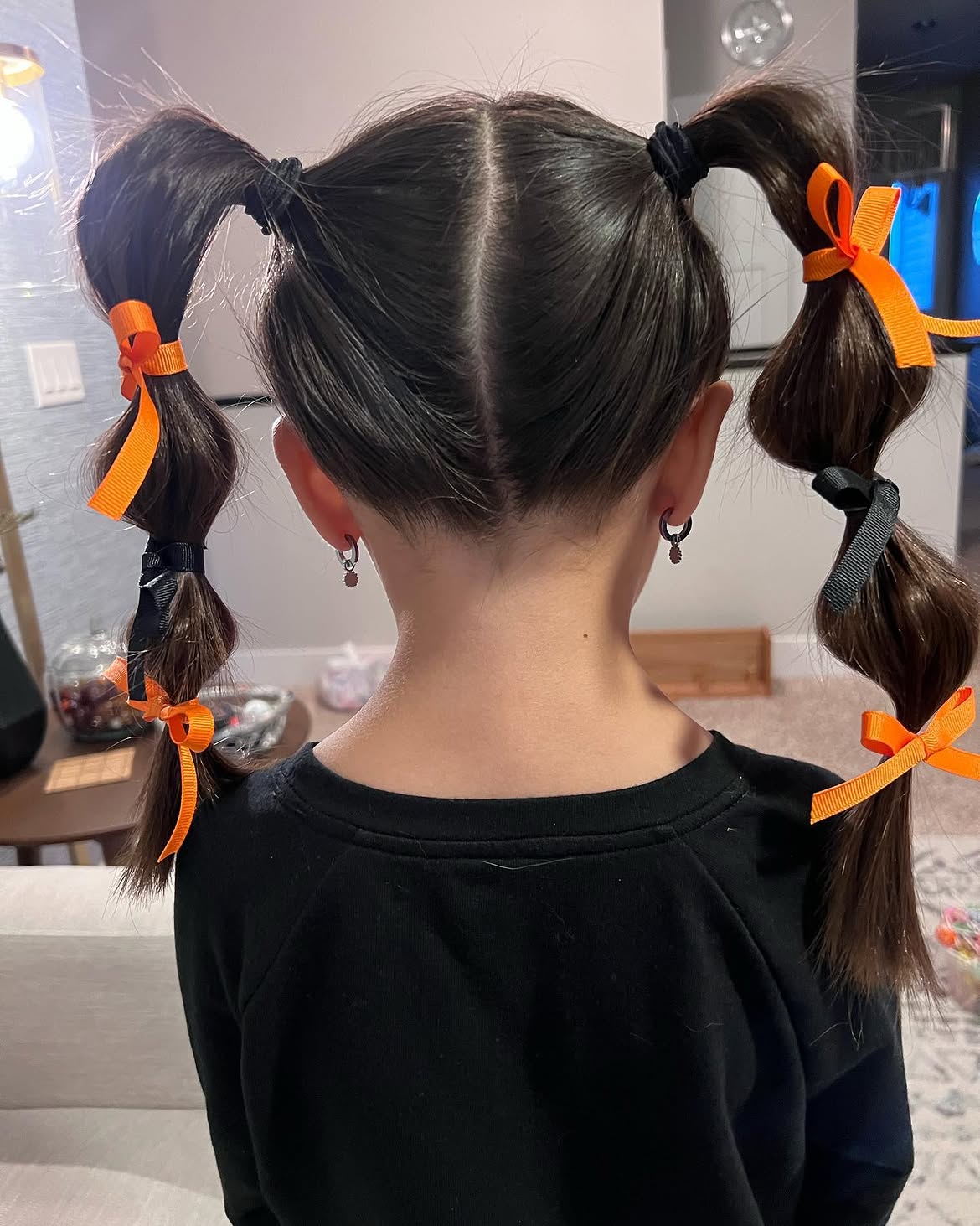 Spooky Bubble Ponytails With Halloween Ribbons