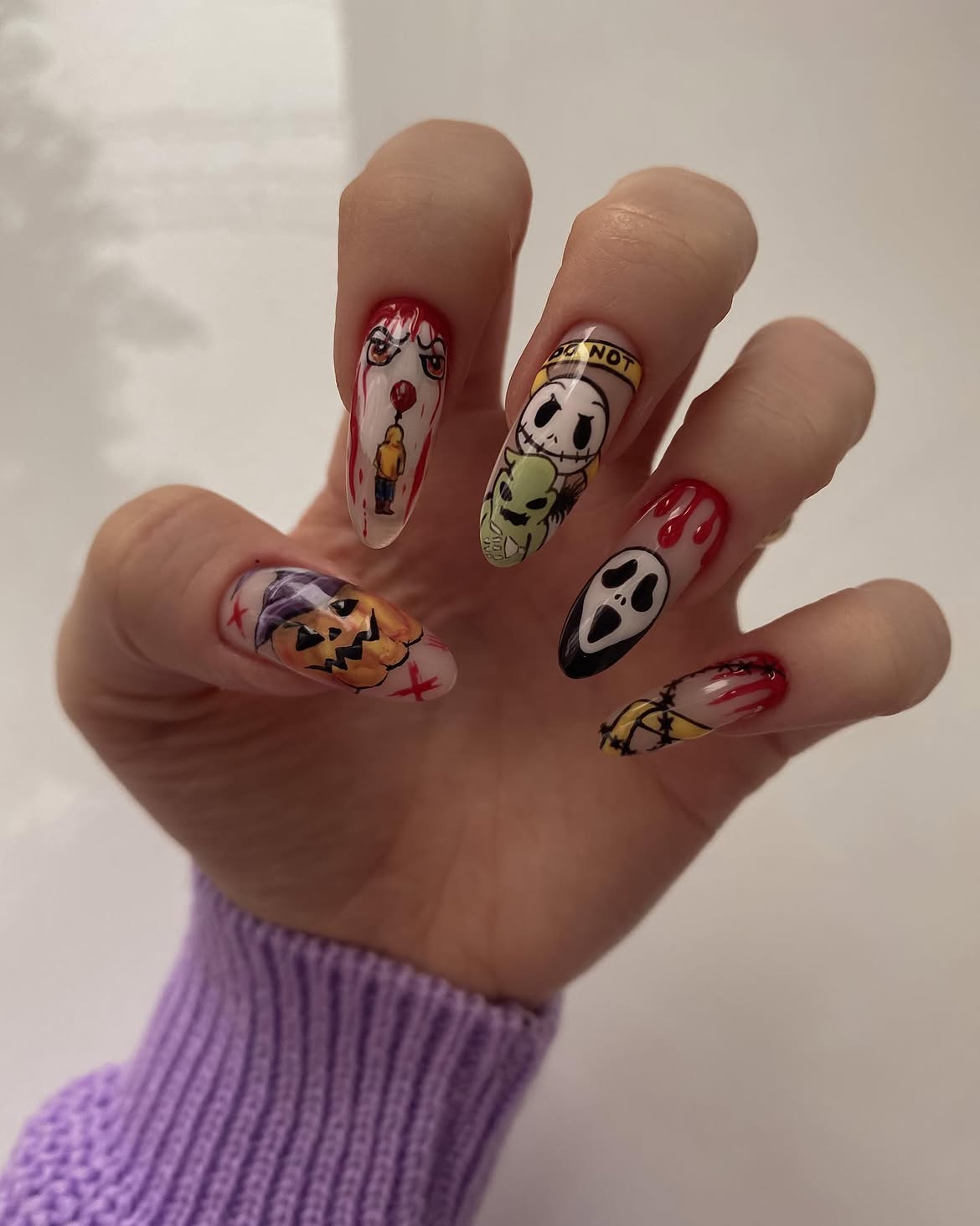 Spooky Halloween Character Art Almond Nails