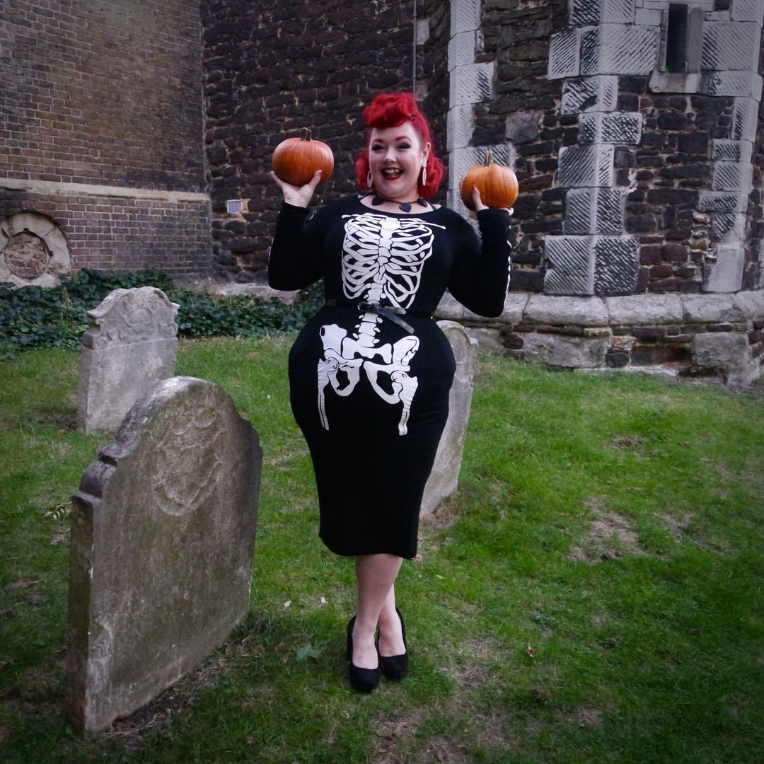 Spooky Skeleton Print Long Sleeve Midi Dress