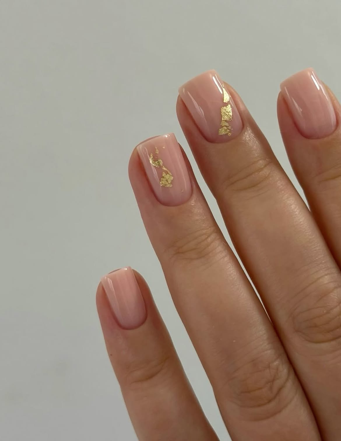 Subtle Gold Foil Accents on Nude Square Nails
