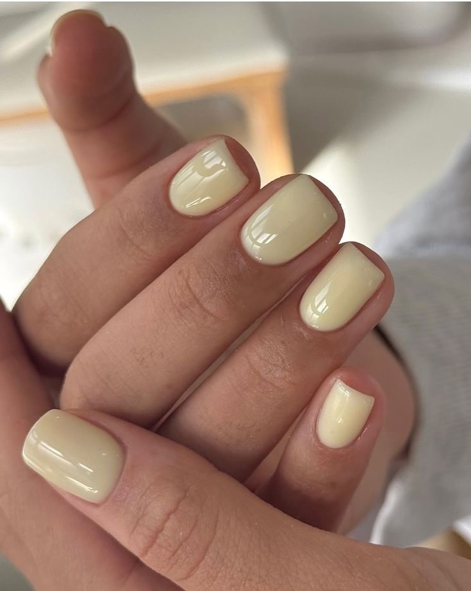 Sunny Butter Yellow Glossy Short Squoval Nails