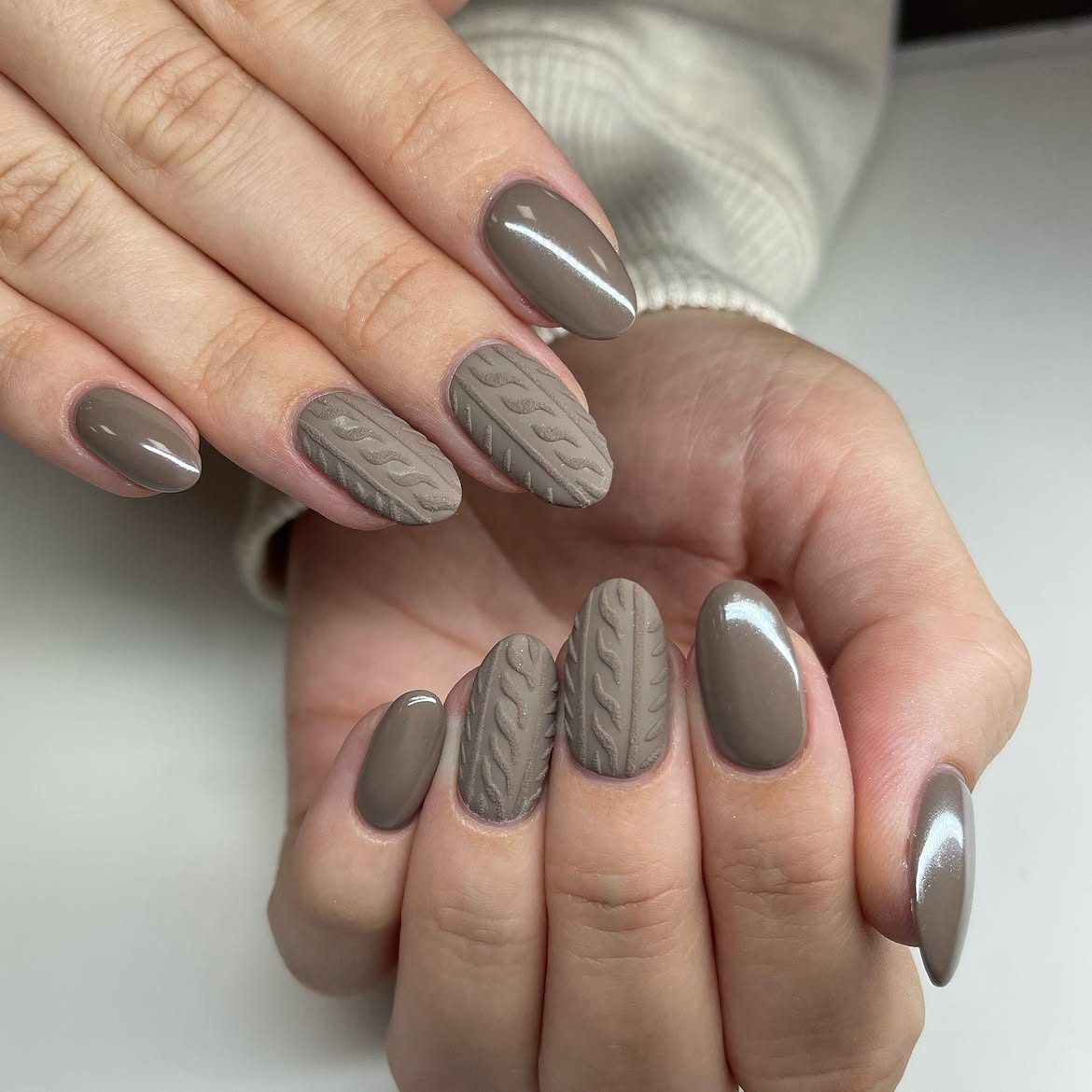 Textured Cable Knit Sweater Nails