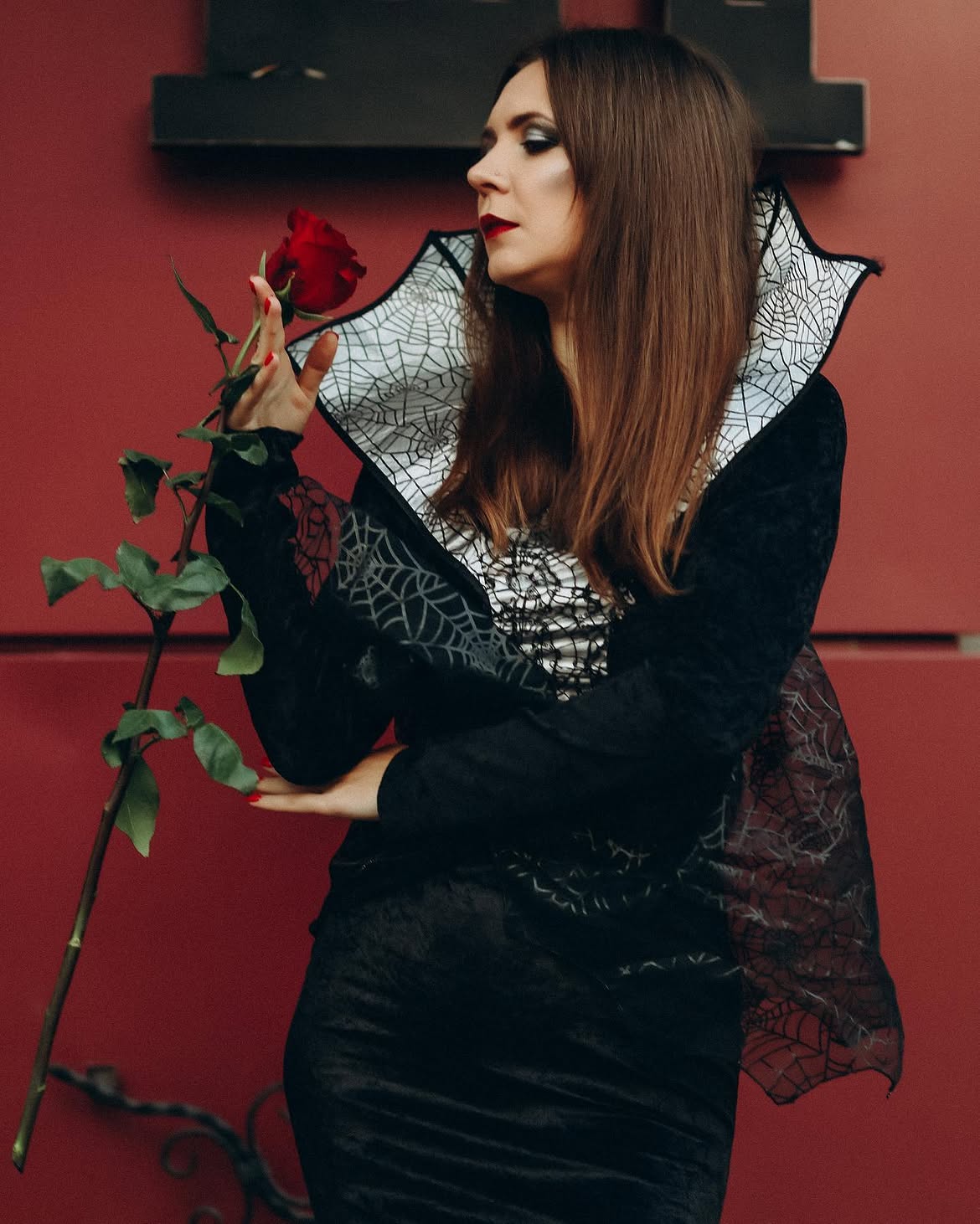 Vampire Halloween Costume With Spiderwebs