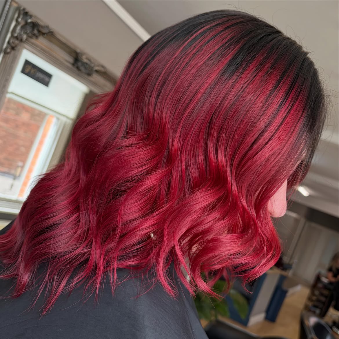 Vibrant Cherry Red Balayage Waves
