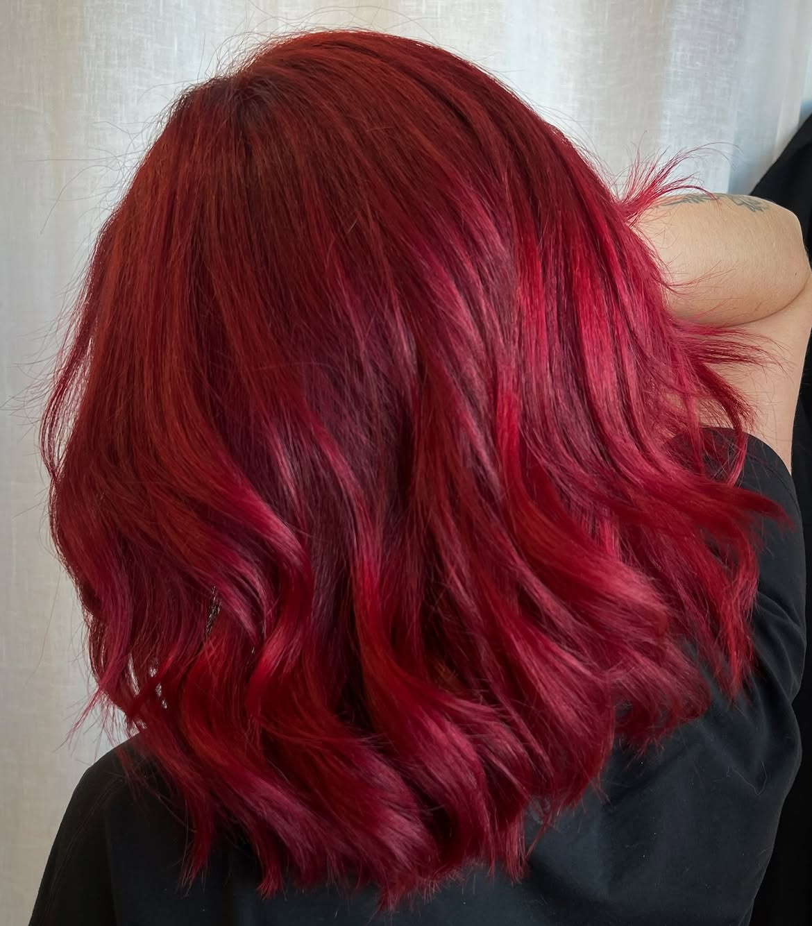 Vibrant Cherry Red Waves With Subtle Face Framing