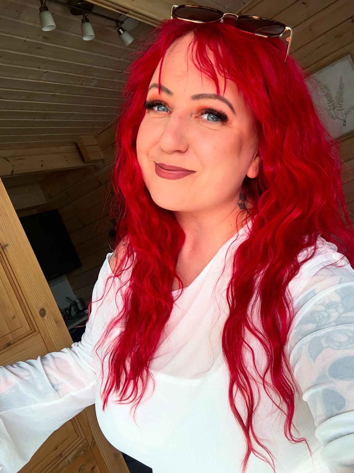 Vibrant Cherry Red Wavy Long Hair