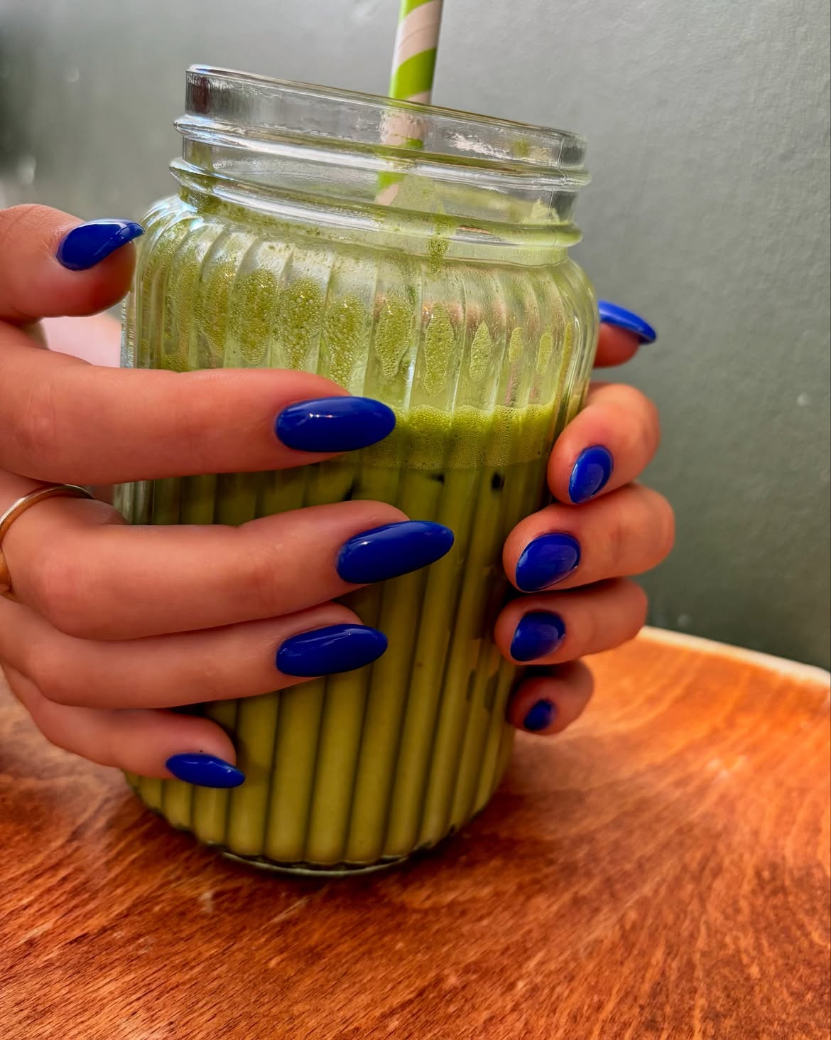Vibrant Electric Blue Almond Nails