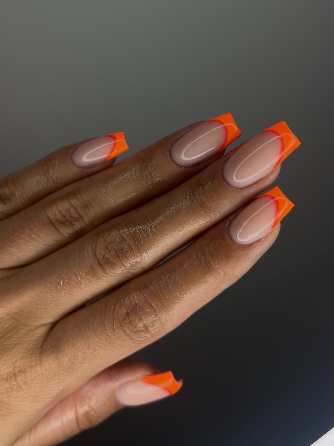 Vibrant Neon Orange French Tip Square Nails