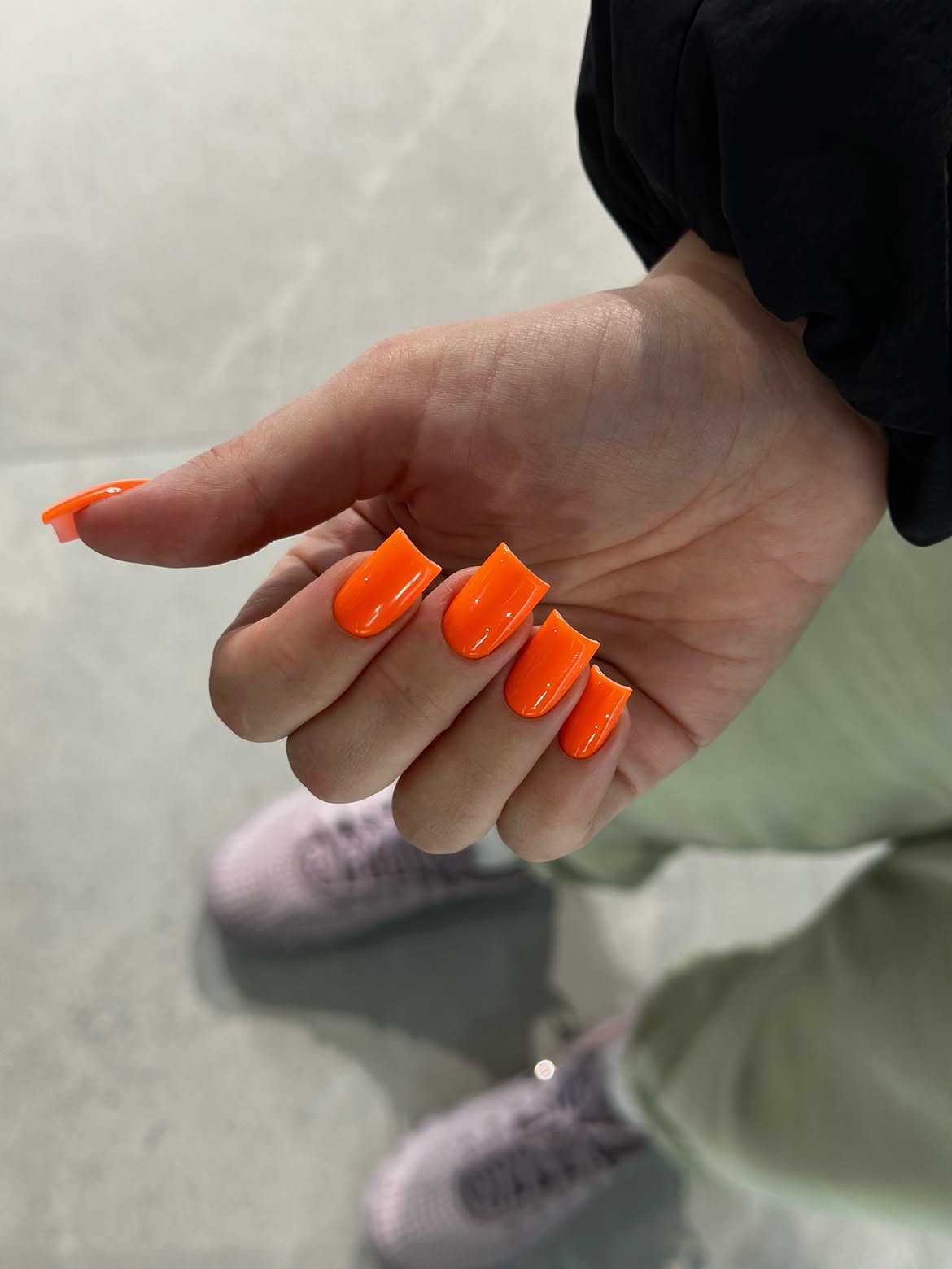 Vibrant Neon Orange Glossy Square Nails