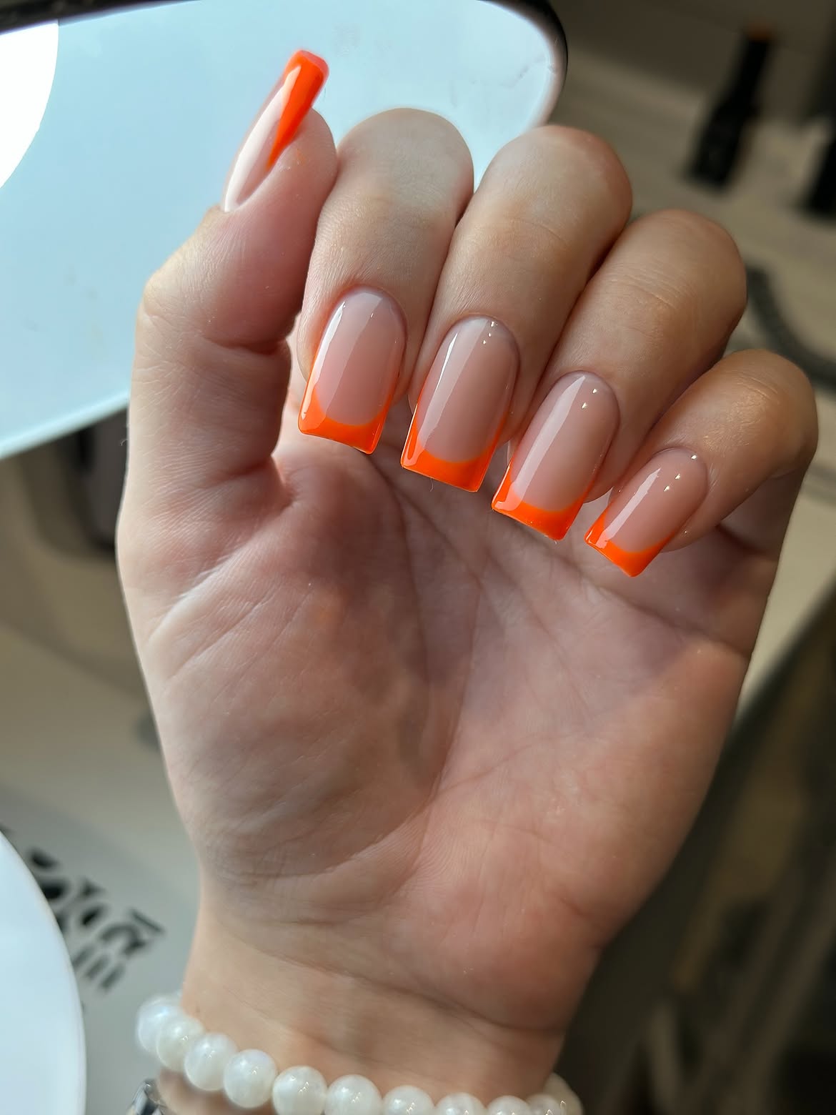 Vibrant Orange French Tip Square Nails
