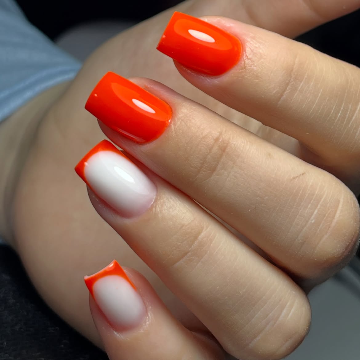 Vibrant Orange French Tip Square Nails