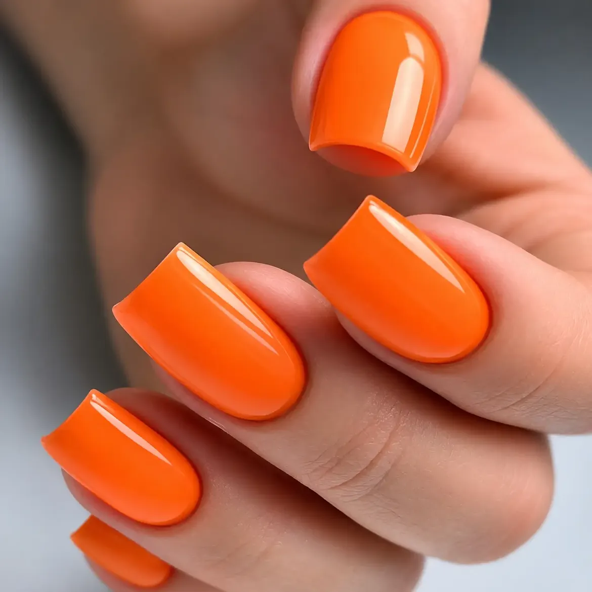 Vibrant Orange Glossy Medium Oval Nails
