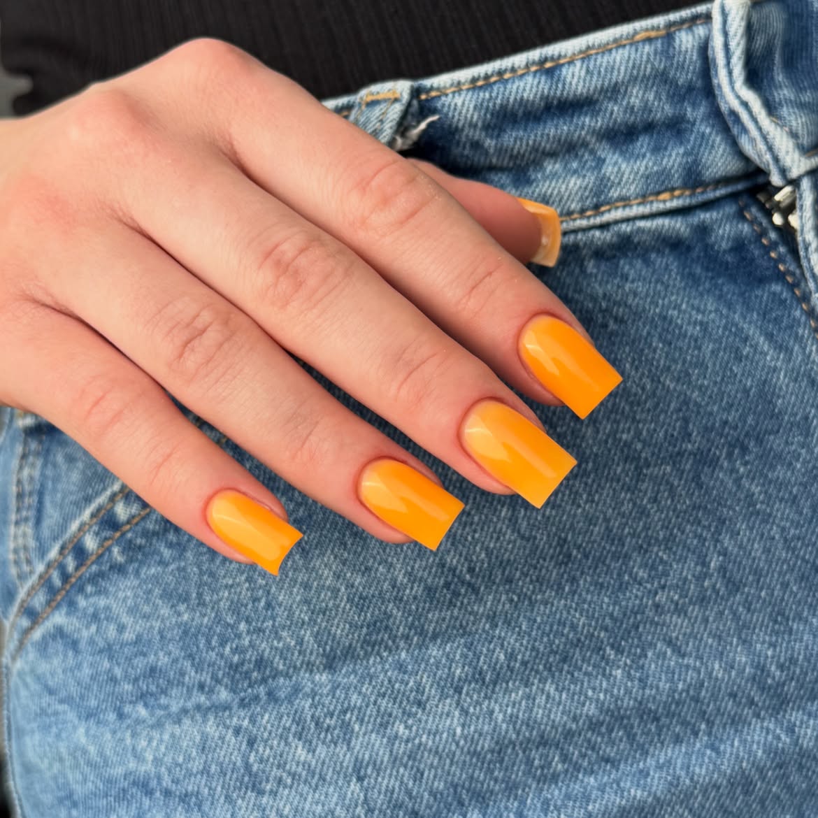 Vibrant Orange Glossy Square Nails
