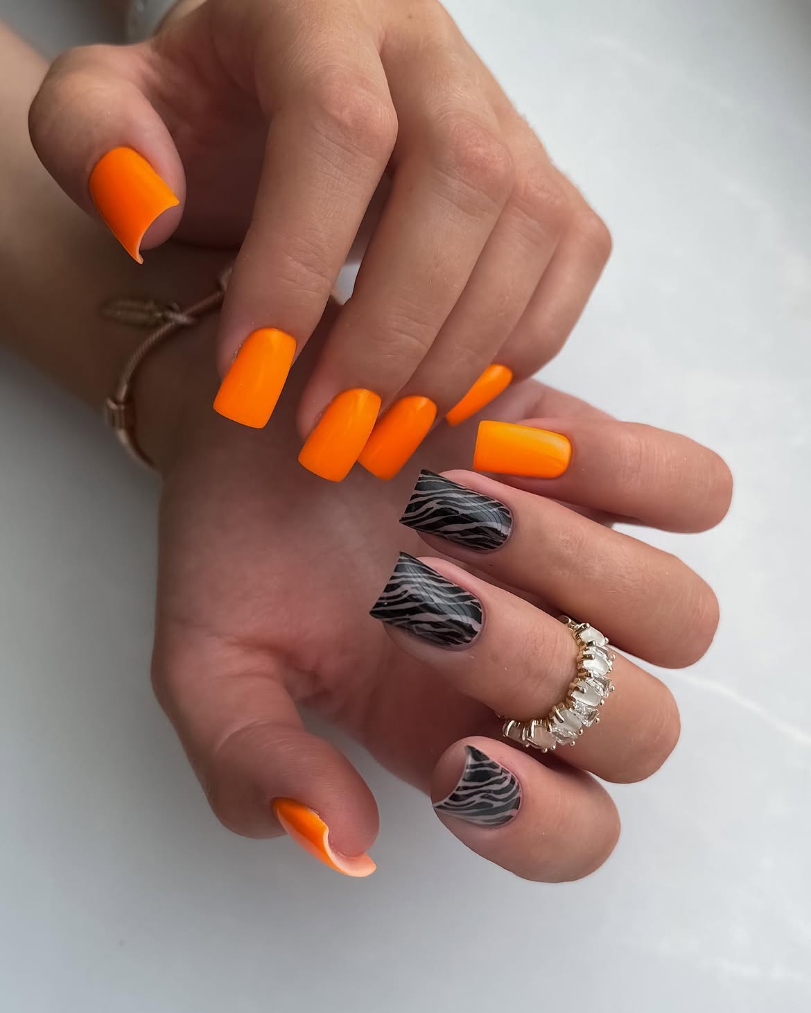 Vibrant Orange with Black Zebra Print Accents