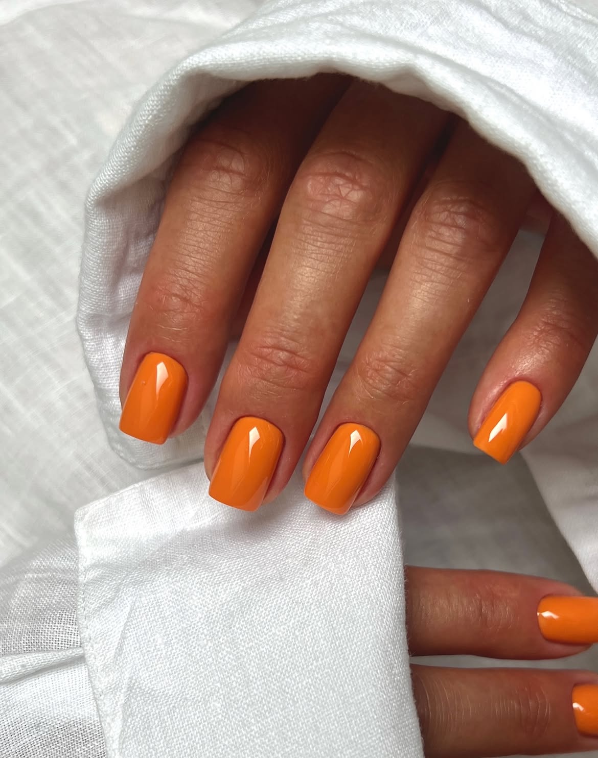 Vibrant Tangerine Glossy Square Nails