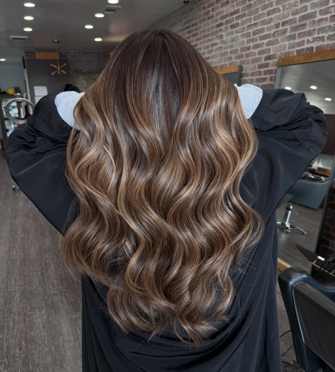 Warm Balayage On Dark Brunette Waves
