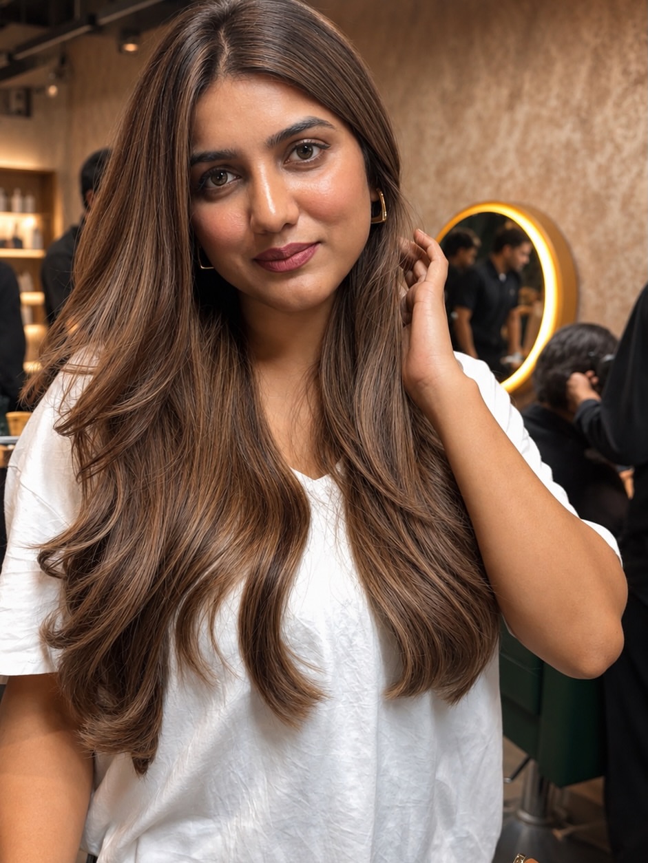 Warm Chestnut Balayage With Soft Waves