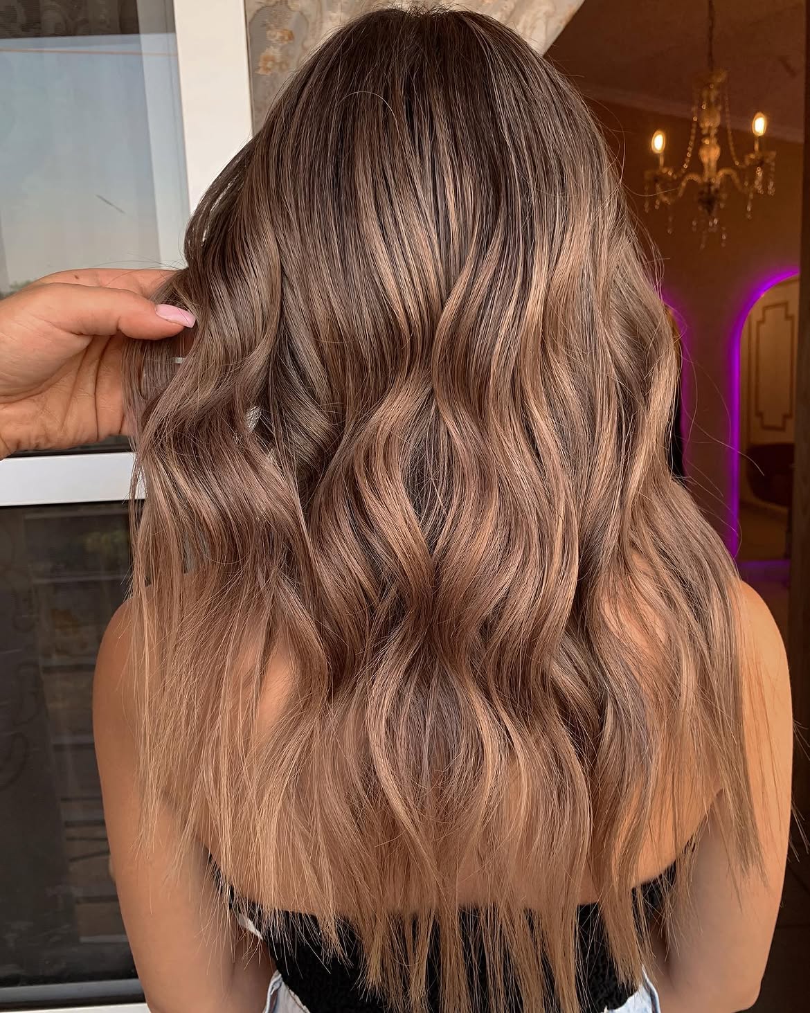 Warm Cinnamon Balayage With Soft Beach Waves